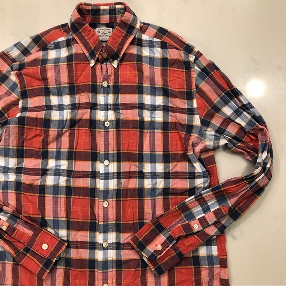 J. Crew Factory Summer Plaid Tailored Shirt Men’s Medium - Picture 4 of 8